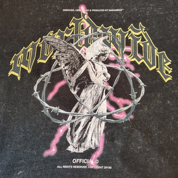 Black Graphic Tee grunge 90s y2k angel barbwire mens LG - Picture 7 of 9